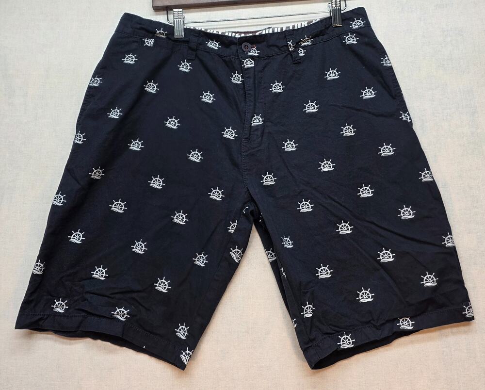 Beverely Hills Polo Club Mens (34) Printed Nautical Chino Shorts Ship Wheel Navy